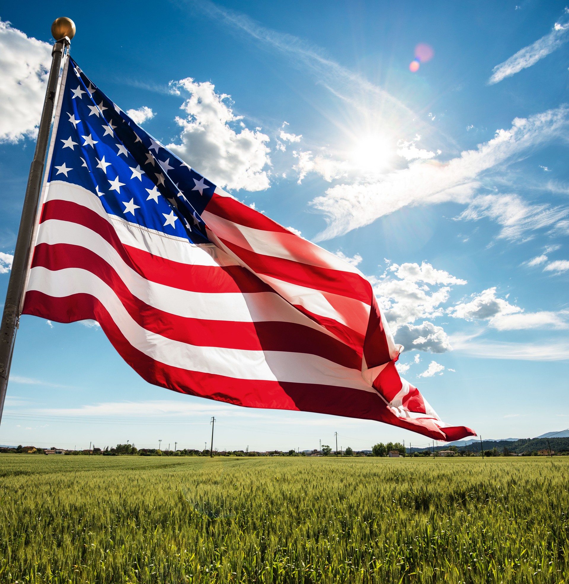 us flag on the sky